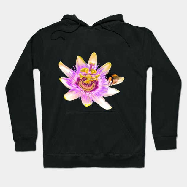 Bee themed gifts for women, men and kids. Blue crown Passion flower with bumble bee - save the bees Hoodie by Artonmytee